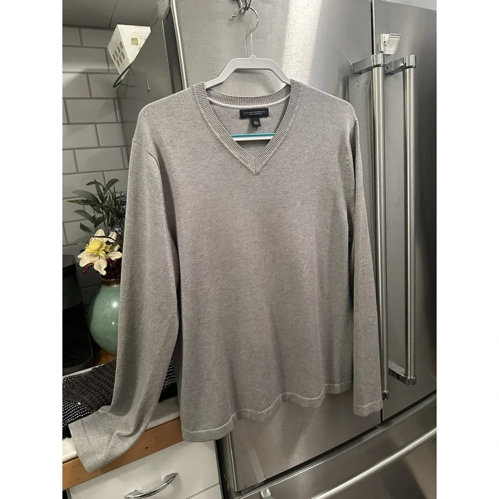 Banana Republic Men's Gray Silk Cashmere V-Neck Knit Pullover Sweater L